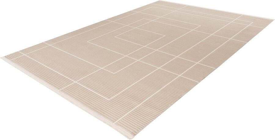 Lalee Elif Japandi stijl vloerkleed 3d effect hooglaag cirkels reliëf laagpolig karpet 80x150 cm beige