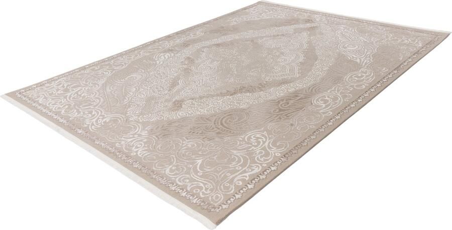 Lalee Elif Japandi stijl vloerkleed 3d effect hooglaag cirkels reliëf laagpolig karpet 80x150 cm beige