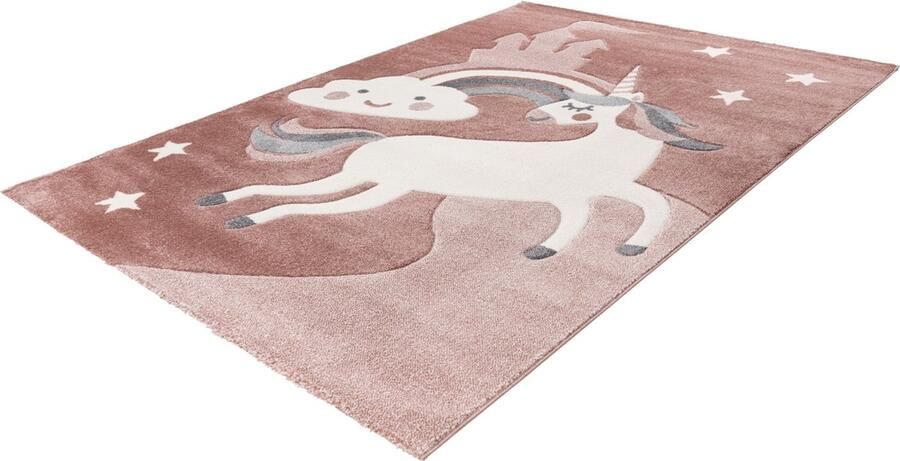 Lalee Happy kinderkleed- laagpolig- hartjes-autobaan- unicorn- voetbal tapijt 120x170 cm roze pink