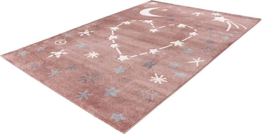 Lalee Happy kinderkleed- laagpolig- hartjes-autobaan- unicorn- voetbal tapijt 160x230 cm roze beige