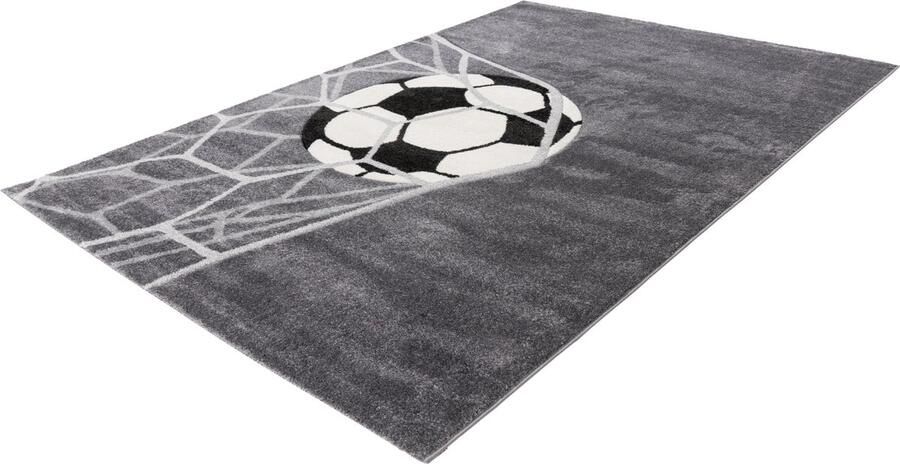 Lalee Happy kinderkleed- laagpolig- hartjes-autobaan- unicorn- voetbal tapijt 80x150 cm zilver grijs