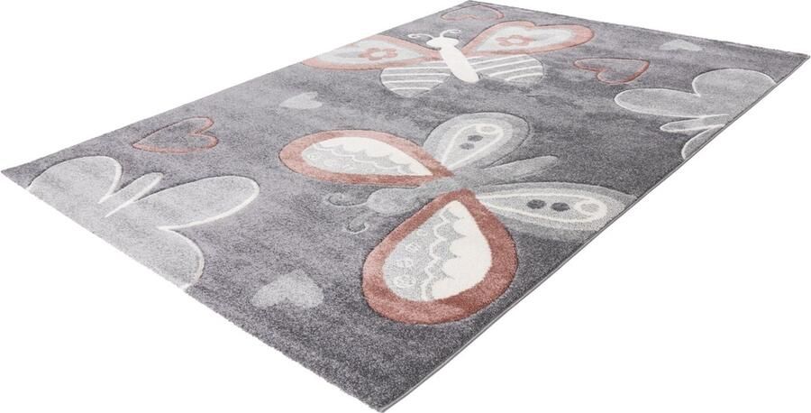 Lalee Happy kinderkleed- laagpolig- hartjes-autobaan- unicorn- voetbal tapijt 120x170 cm zilver grijs