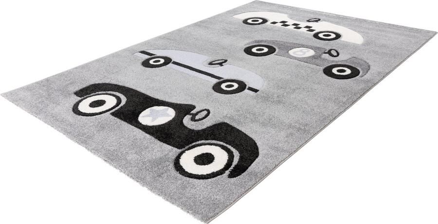 Lalee Happy kinderkleed- laagpolig- hartjes-autobaan- unicorn- voetbal tapijt 120x170 cm zilver grijs