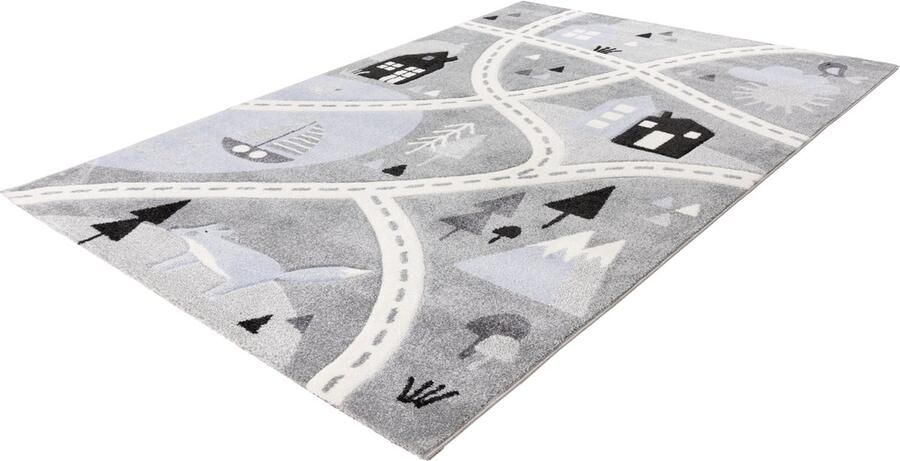 Lalee Happy kinderkleed- laagpolig- hartjes-autobaan- unicorn- voetbal tapijt 120x170 cm zilver grijs