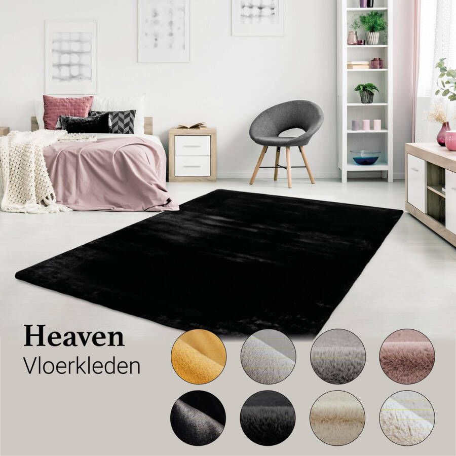 Lalee Heaven Vloerkleed Tapijt – Karpet Hoogpolig Superzacht Fluffy Shiny- Silk look- rabbit- 200x290 cm zwart