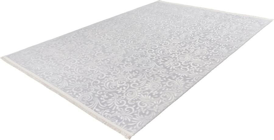 Lalee Peri Vloerkleed barok patroon Tapijt – Karpet Super zacht 3D Effect -Anti slip rug- Wasmachine proof 200x280 cm grijs
