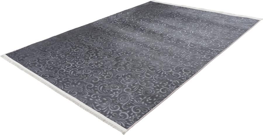 Lalee Peri Vloerkleed barok patroon Tapijt – Karpet Super zacht 3D Effect -Anti slip rug- Wasmachine proof 120x160 cm antraciet grafiet