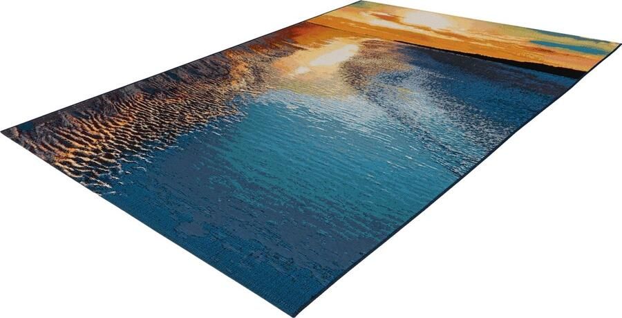 Lalee Summer Vloerkleed Outdoor indoor- Buitengebruik Flatwave tuin -sunset kleed strand Tapijt rotsen Karpet 80x150 cm- blauw terra