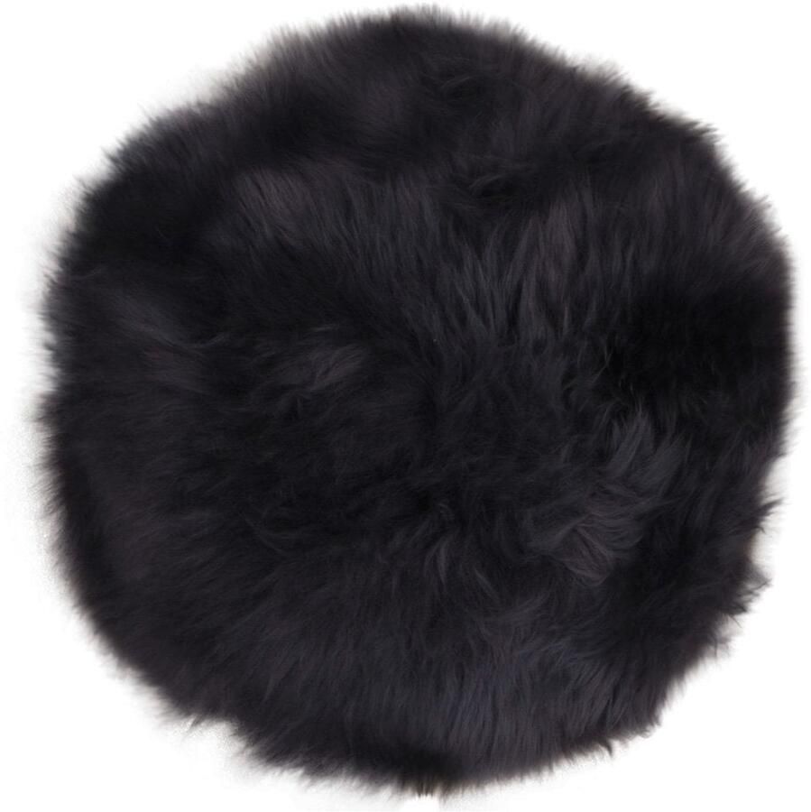 Lambskine -stoel Dierlijke huidkussen Zwarte lamsbont Comfort en warmte Ø35 cm