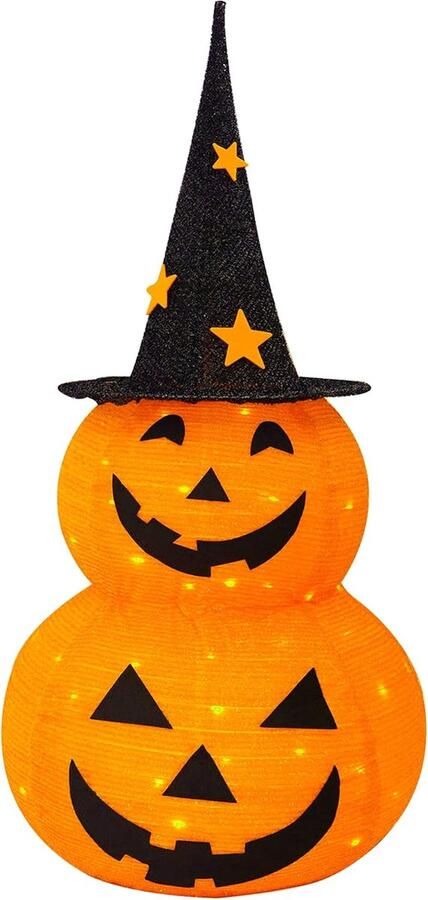 Lamp halloween pompoen halloween versiering halloween decoratie licht Halloween Pompoen Lantaarn halloween decoratie voorverlichte 50 LED-pompoen met sterrenhoed met metalen standaard voor binnen- en buitendecoratie in de tuin