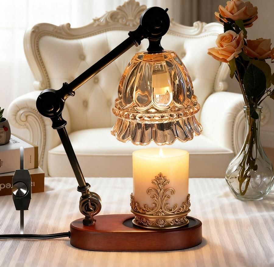 Lamp Kaars-verstelbare Kaars Warmer Lamp- geurbrander Met 2 Lampen- Candle Warmer Lamp met Dimmer-Elektrische Kaarsverwarmer Lamp Met 2 Lampen Voor Jar geurkaarsen Huisdecoratie-Vintage Kaarsverwarmer voor Huis Slaapkamer Bedrijfspanden Decoratie