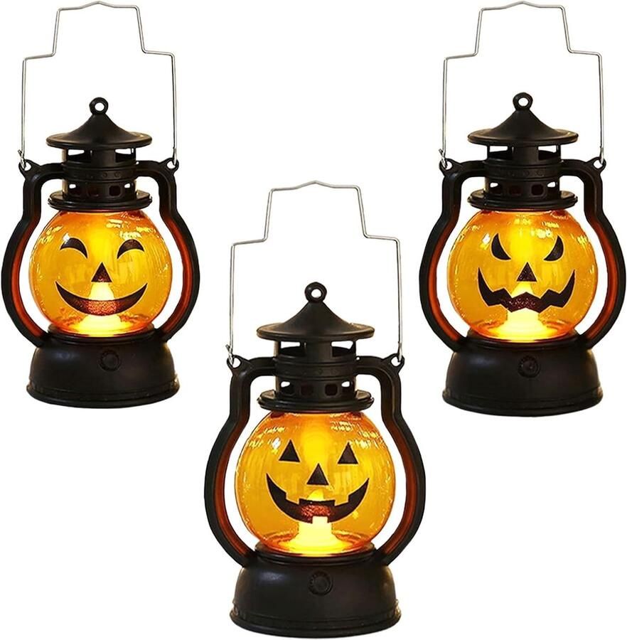 Lamp lantaarn halloween decoratie licht Pakket van 3 halloween lantaarns Halloween-decoratielamp halloween decoratie halloween versiering pompoen decoratie Halloween vintage pompoenlantaarn voor binnen- en buitentuinfeest