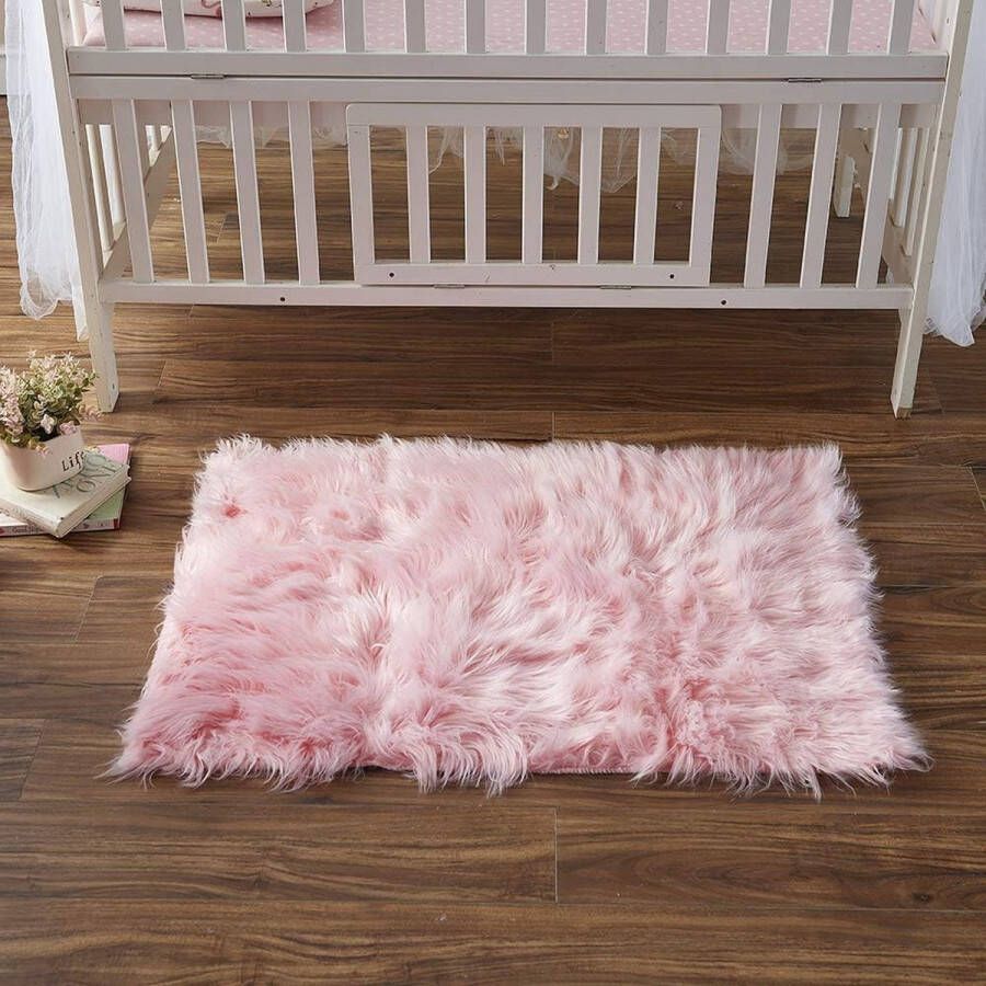 Lamsvacht mat slaapkamer tapijt shaggy tapijt pluizig tapijt kunstbont tapijt wasbaar tapijt mat (vierkant roze 75 x 120 cm)