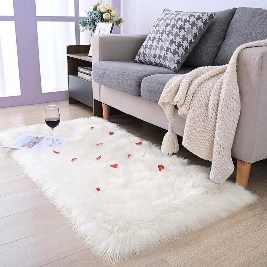 Lamsvacht tapijt wit langharig wollig zacht 60 x 90 cm woonkamer decoratie stoelen bank slaapkamer kinderkamer