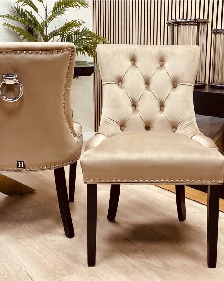 Landelijke Eetkamerstoel Gouffre Beige Velours