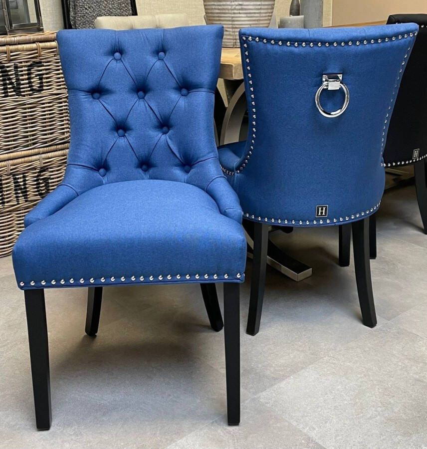 Landelijke Eetkamerstoel Gouffre Blauw Linnen Stof