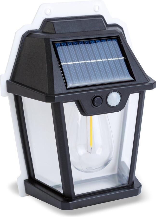 Landelijke Hangende Tuin Lantaarn met LED Bol lamp Solar Windlicht op Zonne-Energie Wandlamp voor Buiten Warm wit Bewegingssensor