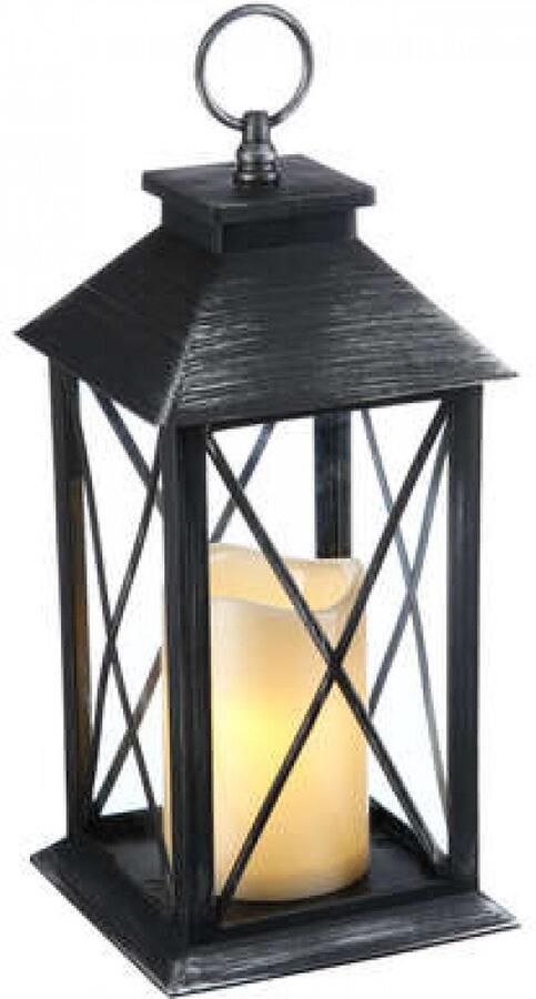 Landelijke Tuinlantaarn met LED Kaars op Batterijen Tuinverlichting Sfeerverlichting Zwart Windlicht op Batterijen Tafellamp voor Buiten met Vlameffect
