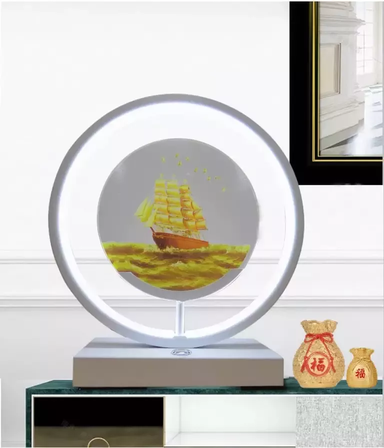 Landschapschilderen Led-bureaulamp 27.5*18CM Nachtlampje 3D schilderij Ontspanning kunst Bureau Thuis of Kantoor Zeilboot