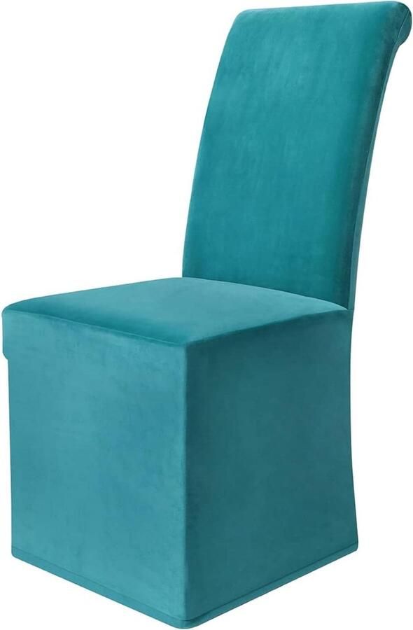 Lang fluwelen stretch eetkamerstoelhoezen pluche en wasbaar afneembaar set van 4 pauwenblauw