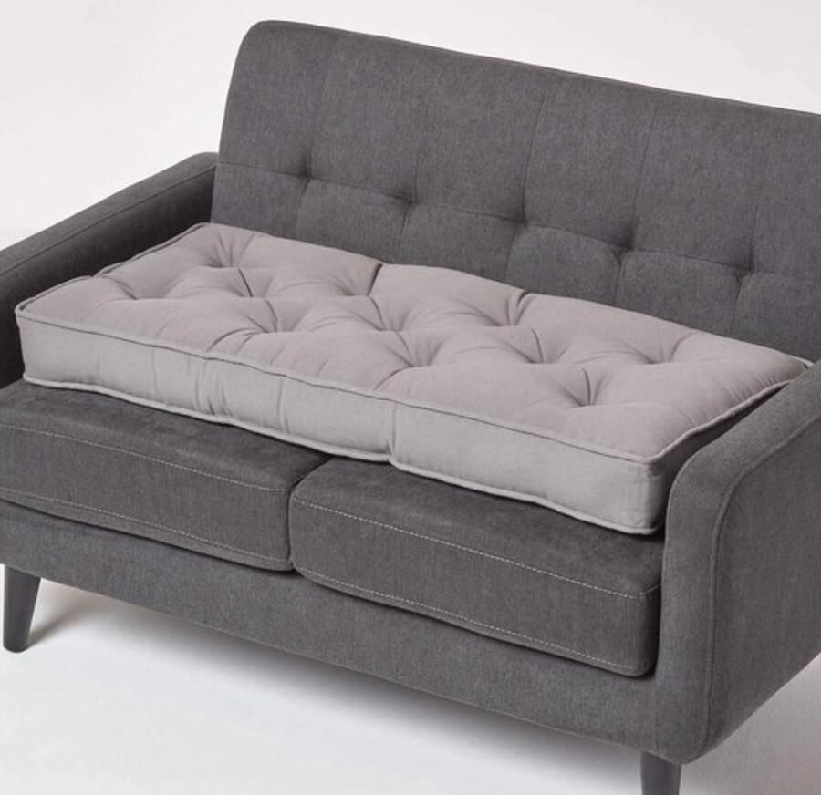 Lang zitkussen grijs 100 x 48 cm dikke sofa-kussen gestoffeerd zitkussen bank met katoenen overtrek