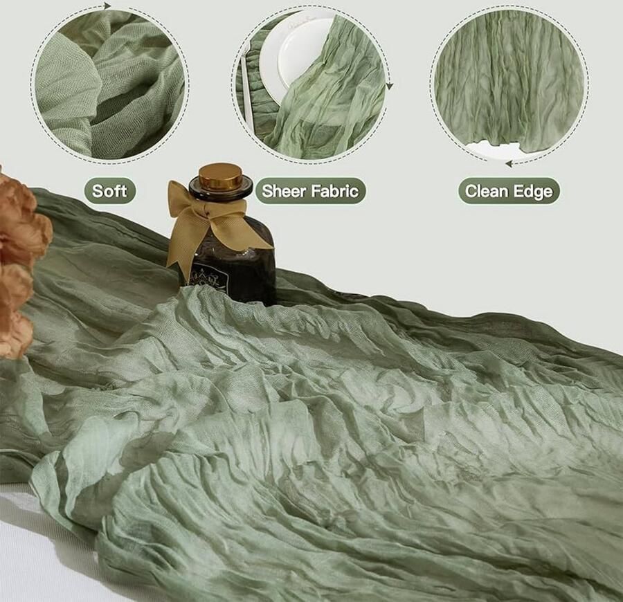 Lange Boheemse tafelloper Groen Polyester