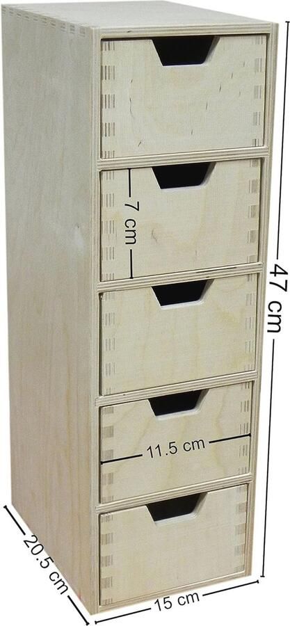 Lange Houten Opbergdoos met 5 Laden voor Decoupage en Creatieve Projecten