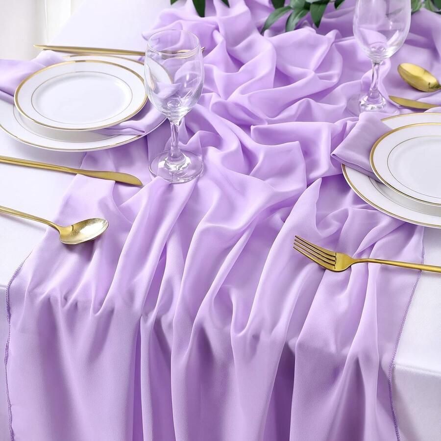 Lange lichtpaarse tafelloper veelzijdig 1 stuk 70 x 300 cm chiffon