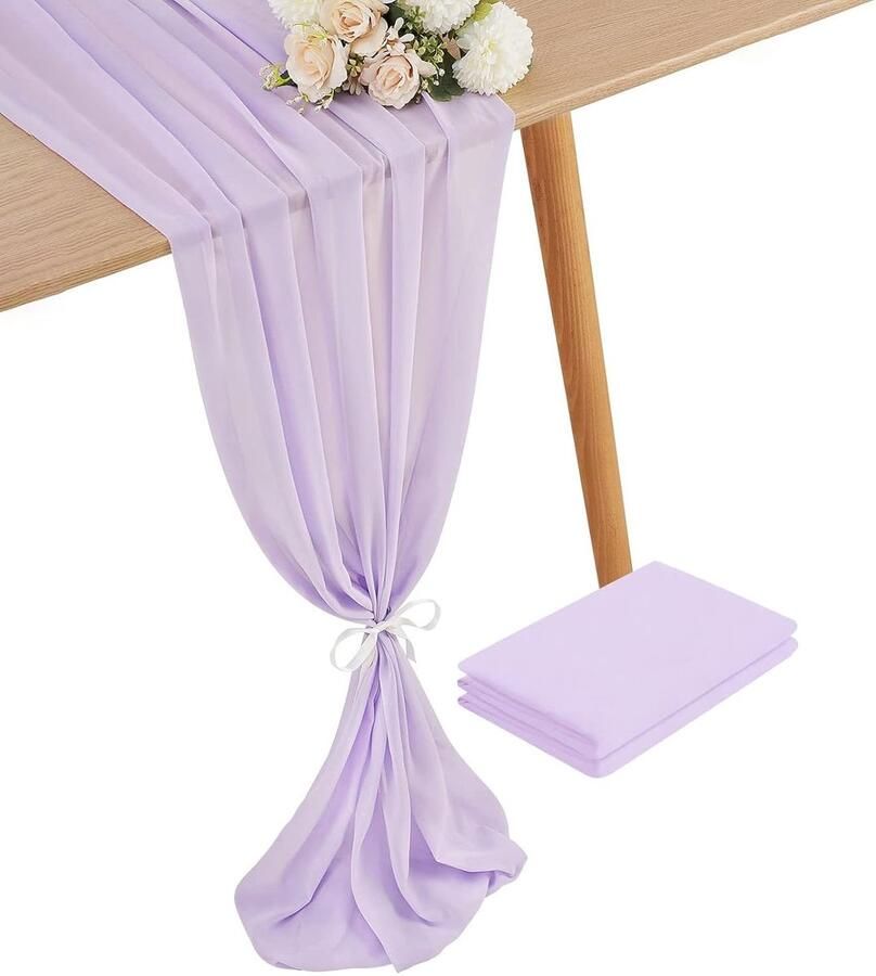 Lange lichtpaarse tafelloper veelzijdige decoratie set van 2 70 x 300 cm chiffon