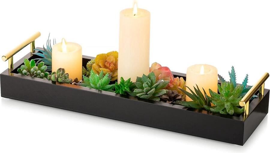 Lange smalle rechthoekige lade voor woondecoratie decoratieve dienbladen kandelaar trays wit middelpunt decor dienblad gouden handgrepen eettafel koffiebar woonkamer