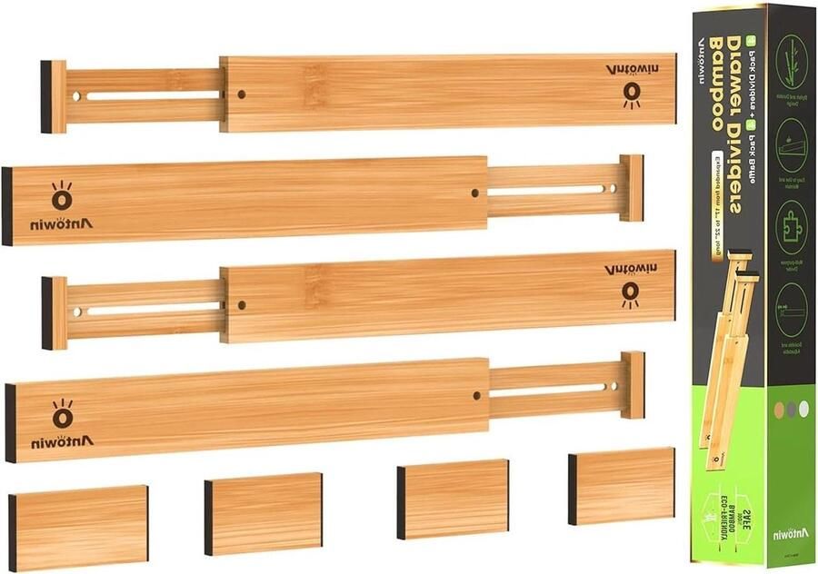 Lange verstelbare bamboe ladeverdeler organizer voor grote gebruiksvoorwerpen Geel 43-559 cm