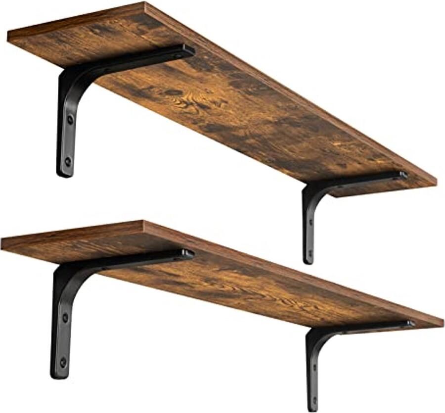 Lange wandplanken 95 4 cm Set van 2 met stevige metalen beugels voor woonkamer badkamer slaapkamer en keuken Rustiek bruin