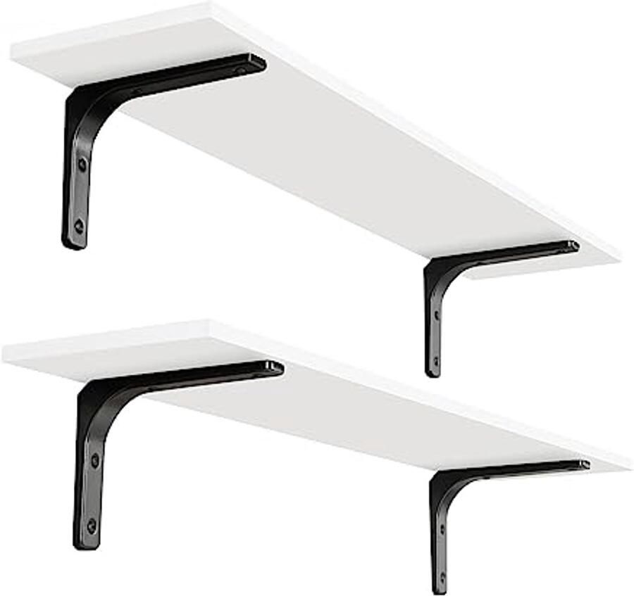 Lange wandplanken set van 2 Zwevende planken voor woonkamer badkamer slaapkamer keuken Eenvoudig te installeren stevige metalen beugels