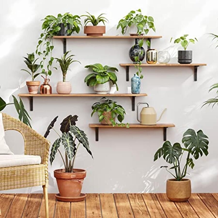 Lange Wandplanken Set van 4 80 cm Ruimtebesparende Planken met Metalen Beugels voor Elke Kamer