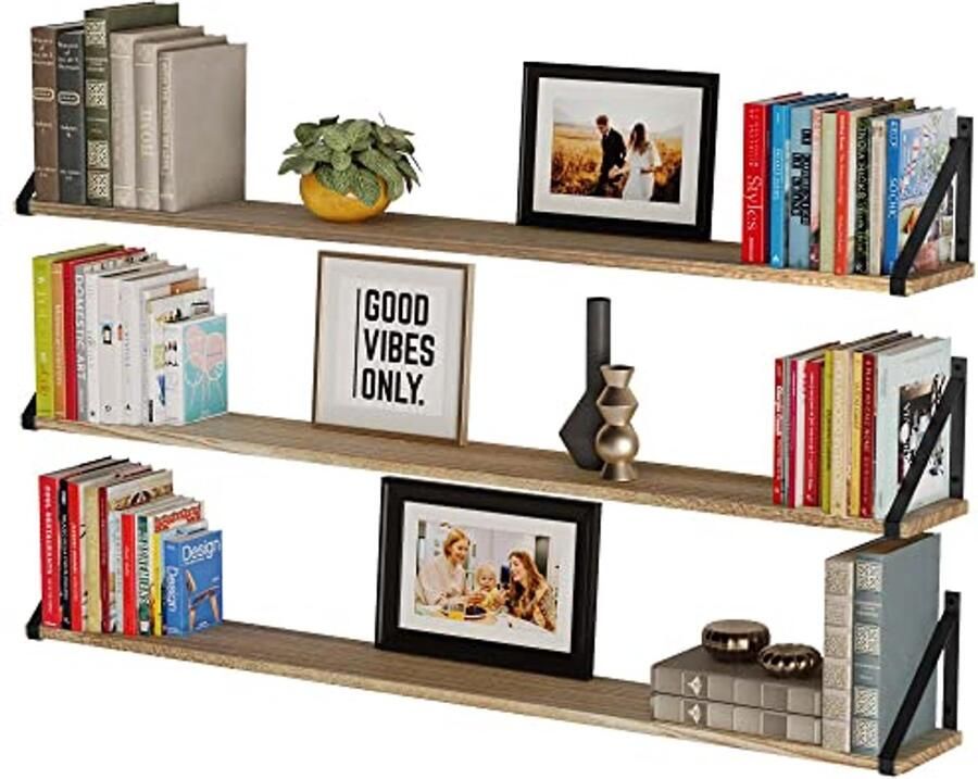 Lange zwevende wandplanken voor boeken en decoratie – Set van 3 – 48 x 6 – Ideaal voor woonkamer kantoor en slaapkamer