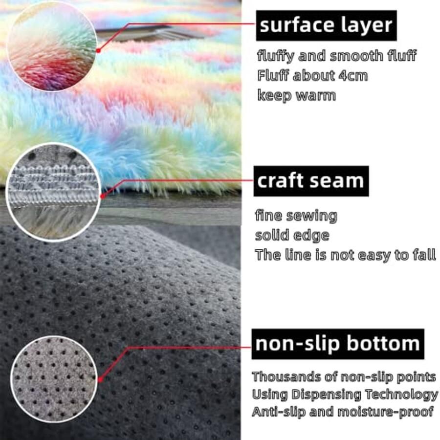 Langpolig Antislip Tapijt voor Binnen Extra Zacht en Comfortabel voor Woonkamer en Slaapkamer Regenboog Kleuren 80 x 120 cm