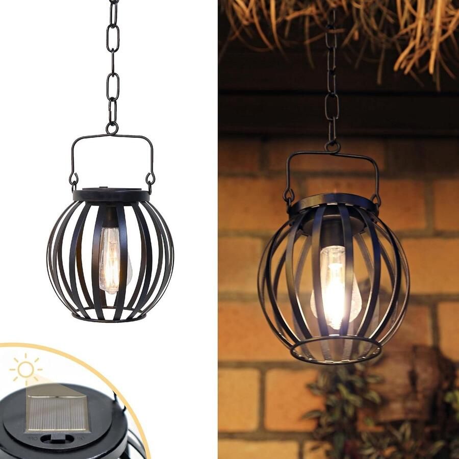 Lantaarn Hangende Solar Outdoor Waterdichte Metalen Solar Lamp Lange Ketting Handvat Decoratieve Retro Ovale Buitenlamp Grote Solar Lamp Tuin Balkon Terras Zwart M