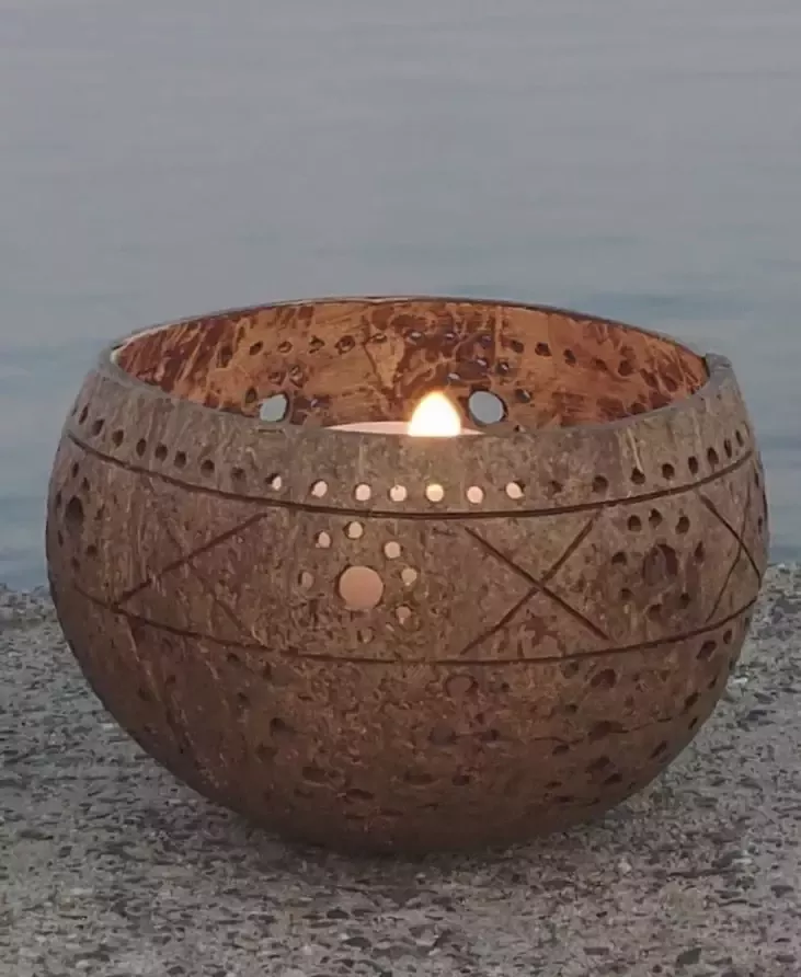 Lantaarn Hippie Coconut Bowl Theelichthouder als decoratie voor salontafel dressoir plank oosterse lamp voor tuin en balkon