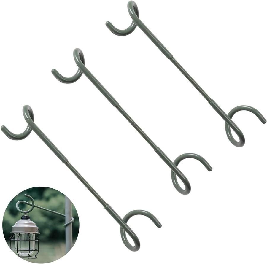 Lantaarn Houder Dubbel Hoofd Lantaarn Haak Ontworpen voor Wildernis Camping Opknoping Elektrische Lampen voor Bagage (Groen) 3 Stuks