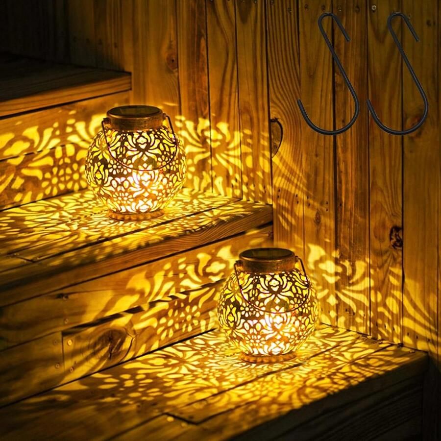 Lantaarn op zonne-energie voor buiten set van 2 IP65 waterdicht tuinlantaarns outdoor LED vintage lantaarn hangend voor veranda terras muur tafel tuin decoraties terras gazon