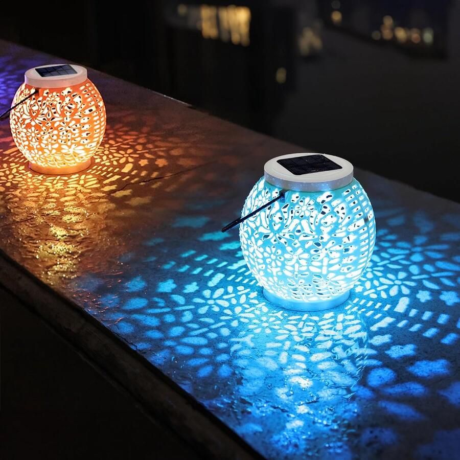 Lantaarn op zonne-energie voor tuin buiten 2 stuks led-zonnelampen voor balkon hanglamp zonnelamp voor buiten IP65 waterdicht tuindecoratie voor terras en buiten