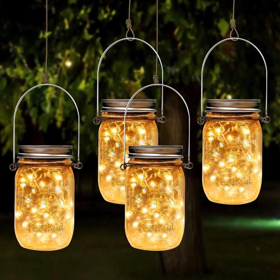 Lantaarns op zonne-energie voor buiten 4 stuks solarlampen met 30 leds inmaakglas hanglamp voor tuin terras feestdecoratie waterdicht
