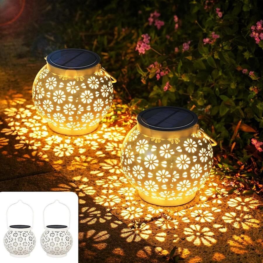 Lantaarns op zonne-energie voor buiten Hanglamp 2 stuks IP65 weerbestendig metaal Tuindecoratie veranda tafel balkon terras Witweg