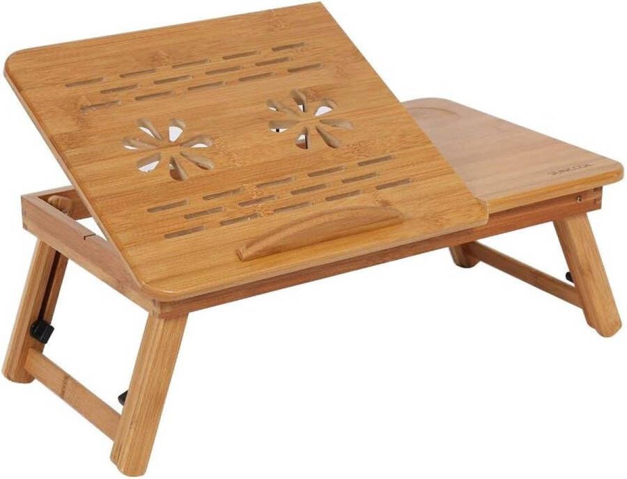 Laptop Bureautafel Rekbare Opvouwbare Lap Bed Serving Bamboe Rack Plank Slaapzaal Draagbare Boek Leeslade Stand met Lade voor Werken Lezen Gamen Eten