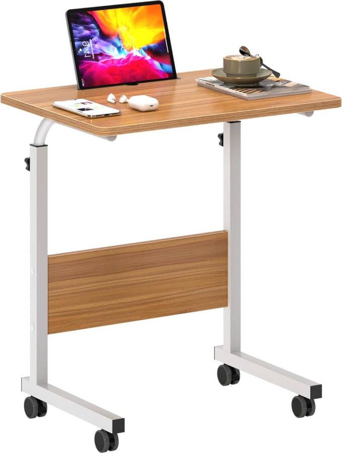 Laptoptafel 60 x 40 cm bijzettafel op wieltjes bedtafel in hoogte verstelbaar pc-tafel met wieltjes staande tafel mobiele computertafels klein bureau desktop met groef nachtkastje