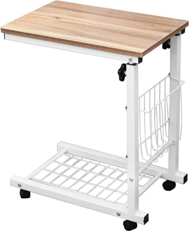 Laptoptafel bijzettafel in hoogte verstelbare tafel met wielen 48 cm x 30 cm pc-tafel notebook banktafel bijzettafel voor koffie snack opslag bijzettafel voor thuis