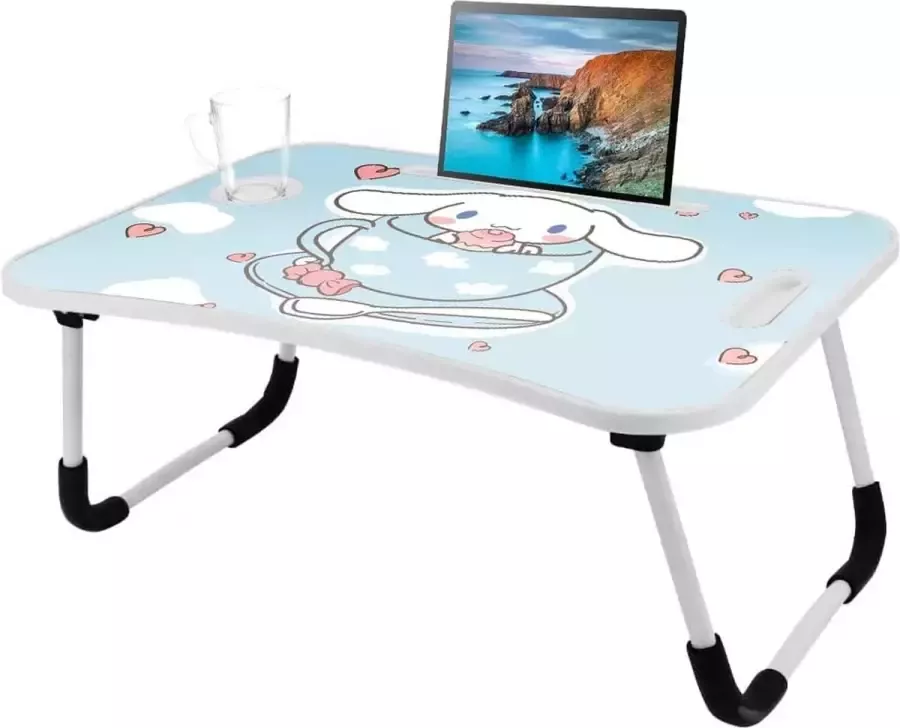 Laptoptafel cartoonafbeeldingen draagbare laptopbedtafel met inklapbare poten en drinksleuf leeshouder notebookstandaard ontbijtblad voor bank bed terras balkon tuin (blauw)