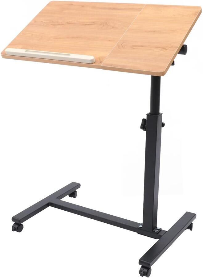 Laptoptafel en Bijzettafel op wielen – bedtafel – laptoptandaard – houtlook 360 graden