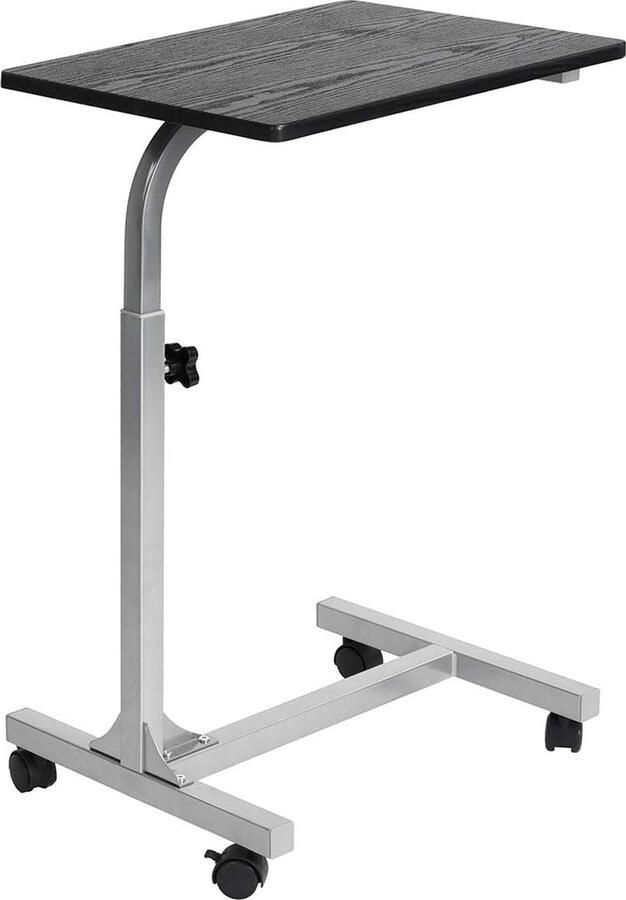 Laptoptafel in hoogte verstelbaar met wielen laptopstandaard bijzettafel slaapbank tafel nachtkastje metalen frame houten tafelblad zwart 48x37x79 cm