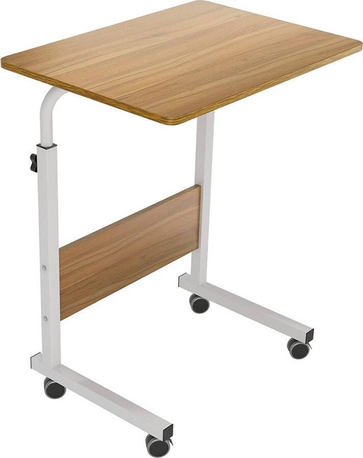 Laptoptafel in hoogte verstelbaar met wieltjes 60 cm bedtafel bijzettafel verzorgingstafel computertafel mobiel bureau laptopstandaard tafel voor ziekenbed kantoor slaapkamer eiken